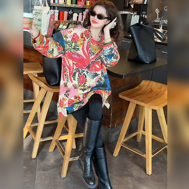 【Linda姐高端线】冬季时尚慵懒休闲上衣爆款长袖大版印花卫衣女