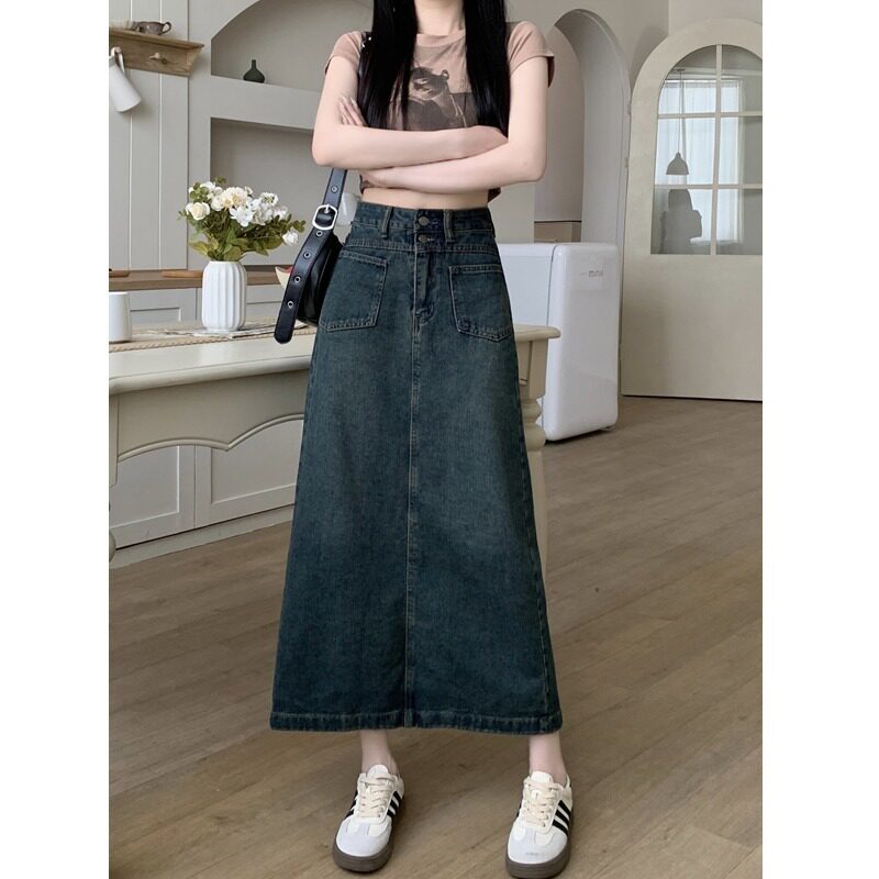 大码女春夏新款高腰牛仔半身裙胖mm显瘦遮肚梨型身材中长款a字裙