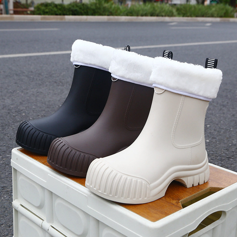 新款时尚女式雨鞋外穿加棉中筒保暖胶鞋防水防滑厚底雨靴户外水鞋