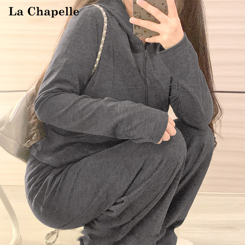 拉夏贝尔秋季套装女款2026新款糯米开衫阔腿裤学生韩风chic一整套