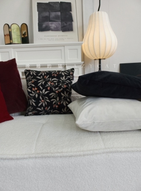 晚睡的猫黑色法式复古氛围樱桃雪尼尔抱枕靠枕丝绒美式中古风