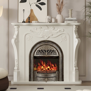 法式复古实木壁炉柜玄关柜客厅仿真火壁炉法式壁炉装饰柜一体定制
