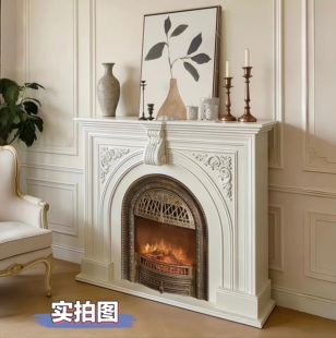 法式复古实木壁炉装饰柜壁炉玄关法式客厅仿真火焰雾化壁炉柜定制