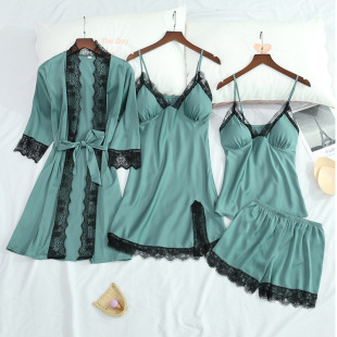 pad with piece Sexy 蕾丝吊带四件套 four chest set nightgown