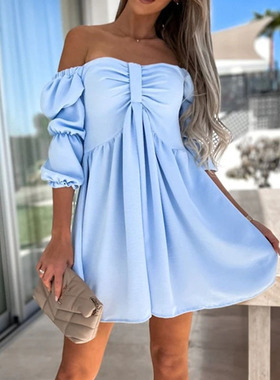 European and American women's one shoulder high waist  dress