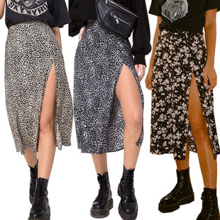 Rise SkirtA字半身裙 Floral High Line Slit Leopard Stretch