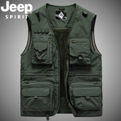 JEEPSPIRIT吉普马甲户外轻薄摄影背心秋季 休闲多口袋钓鱼网眼马甲