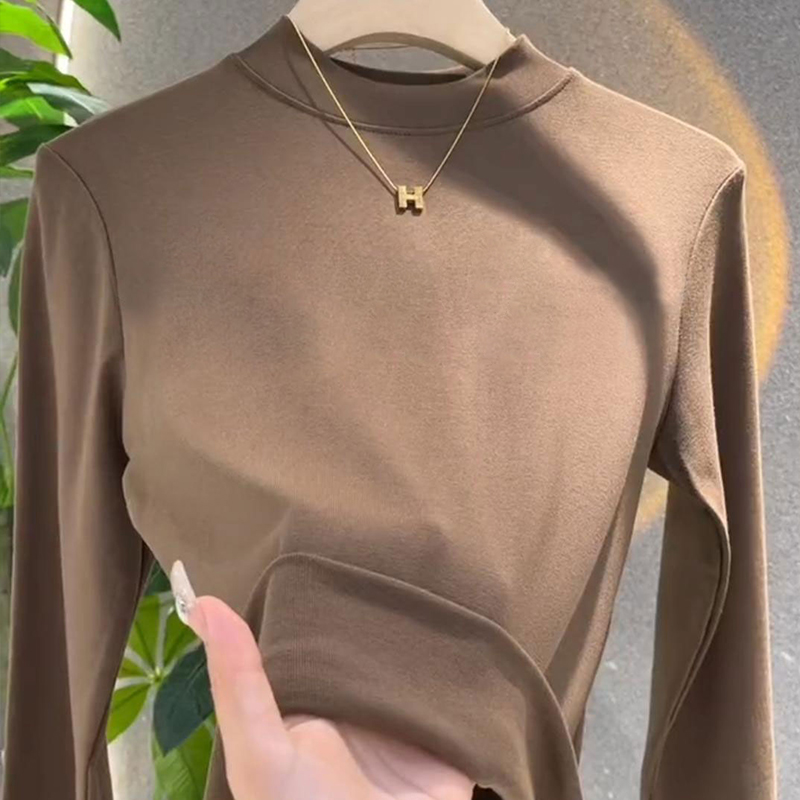 纯棉半高领长袖打底衫女