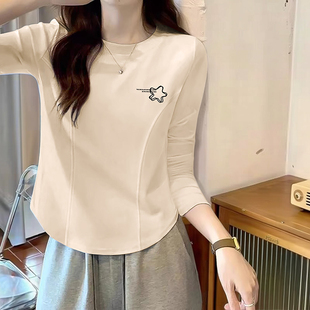 小个子长袖T恤女鱼骨显瘦辣妹装2026春季弧形下摆打底衫圆领上衣