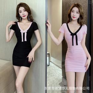 修身 2025春季 新款 女裝 低胸短裙 性感包臀連衣裙打底遮肚顯瘦大碼