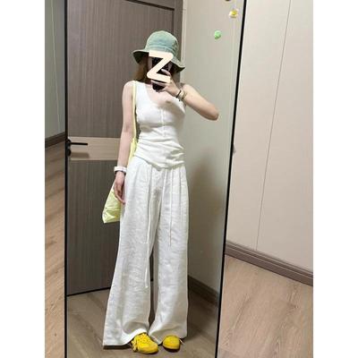 加长白色棉麻阔腿裤女2025夏季薄款高腰棉麻宽松直筒亚麻休闲裤子