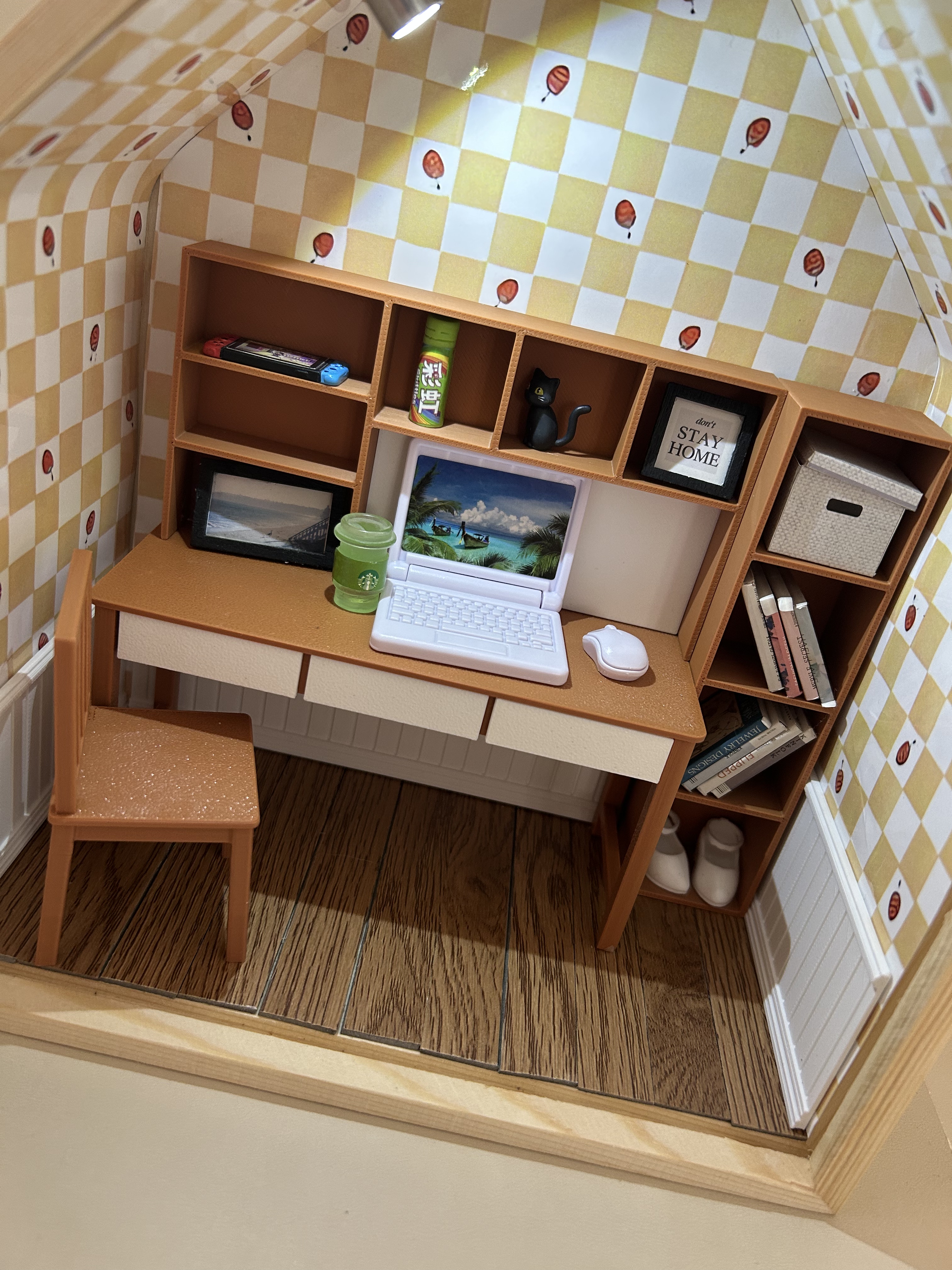12分微缩bid ob11娃屋 成品娃屋 过家家玩具摆件 小书房场景小屋