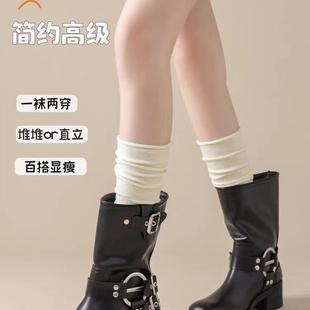 白色袜子女中筒袜春秋美拉德风配短靴子的灰色堆堆袜及膝小腿靴袜