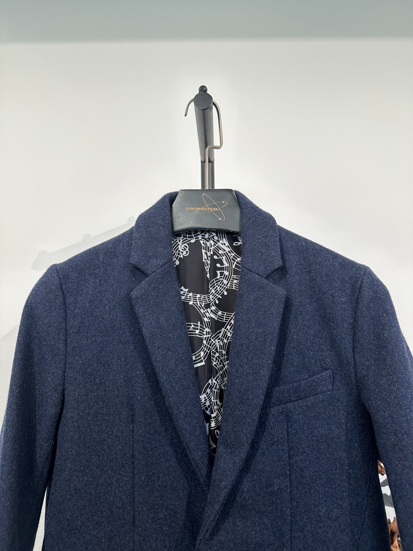 Navy Woolen Blazer Coat w/ Music Note — detail