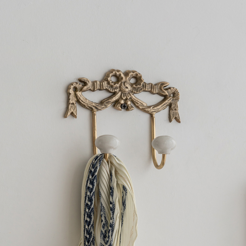 复古黄铜衣帽架玄关客厅壁挂挂墙衣架法式雕花蝴蝶结墙壁装饰挂钩
