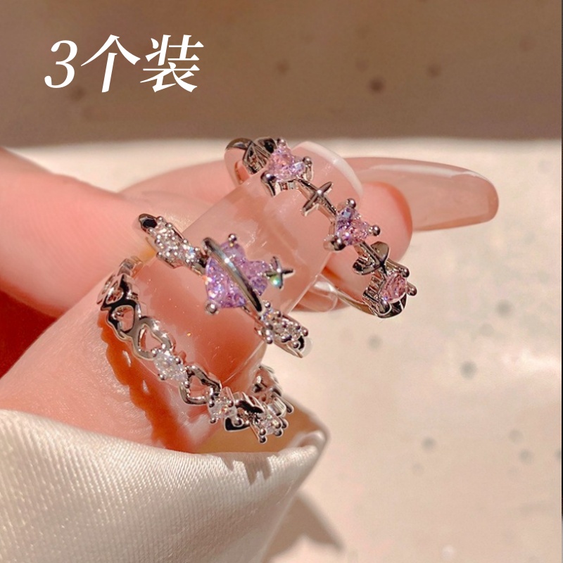听谷闺蜜戒指高颜值三人粉色爱心