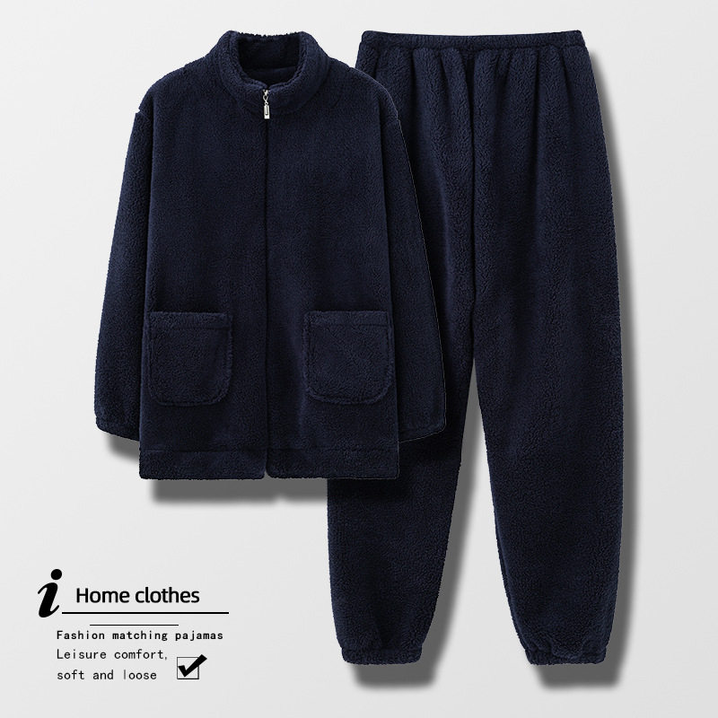 新款睡衣男冬季珊瑚绒加厚加绒大码男款冬天保暖法兰绒拉链可外穿