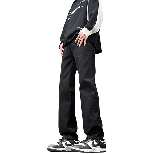 春秋季高街黑色修身直筒牛仔裤男