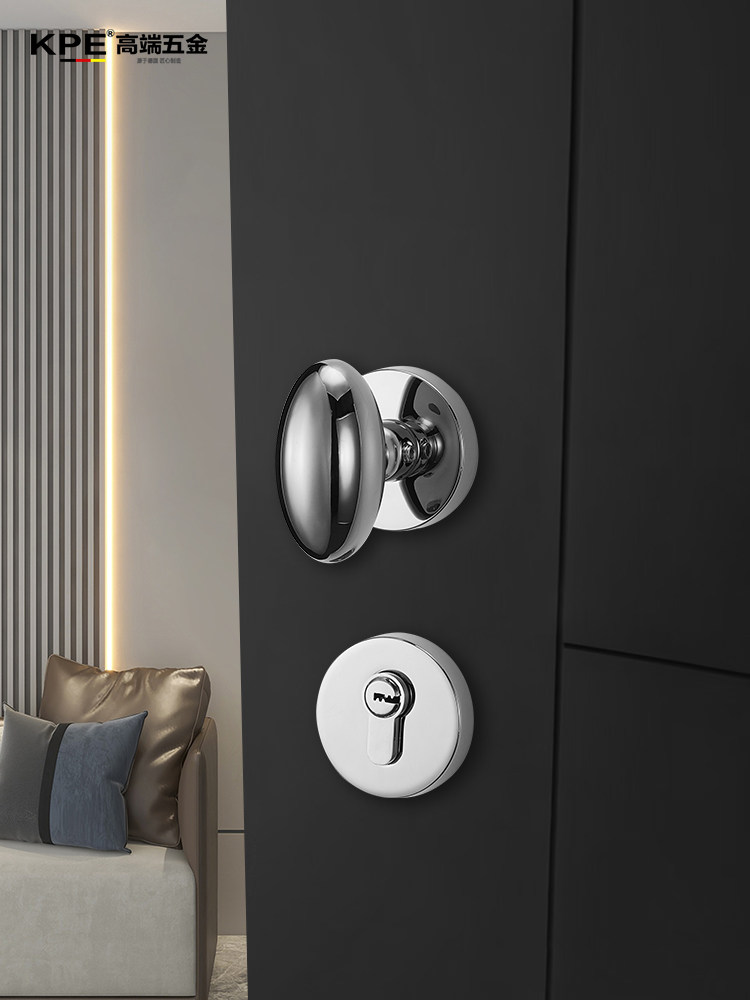 Kpe门锁室内简易磁静音双门把手卧室金劈鸭蛋实木门锁