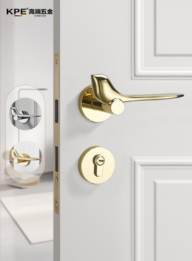 KPE小鸟门锁室内金色分体木门把手现代轻奢卧室磁吸静音房门锁具