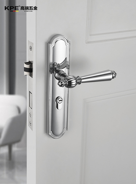 Kpe法式门锁亮银色卧室房间锁可达豪华双开欧式磁静音实木门把手