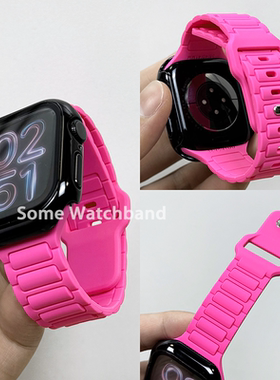 芭比粉运动iwatch手表带S10适用苹果applewatch高级感硅胶表带