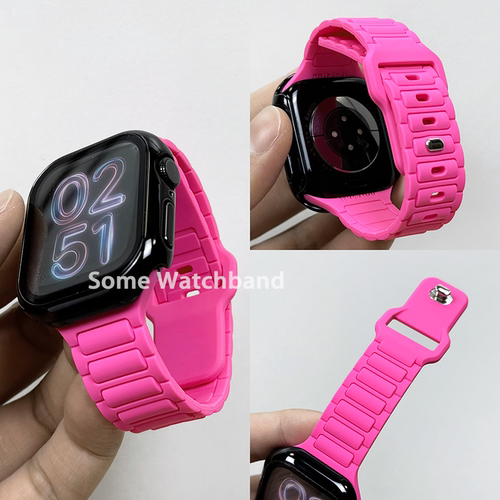 芭比粉运动iwatch手表带S10适用苹果applewatch高级感硅胶表带