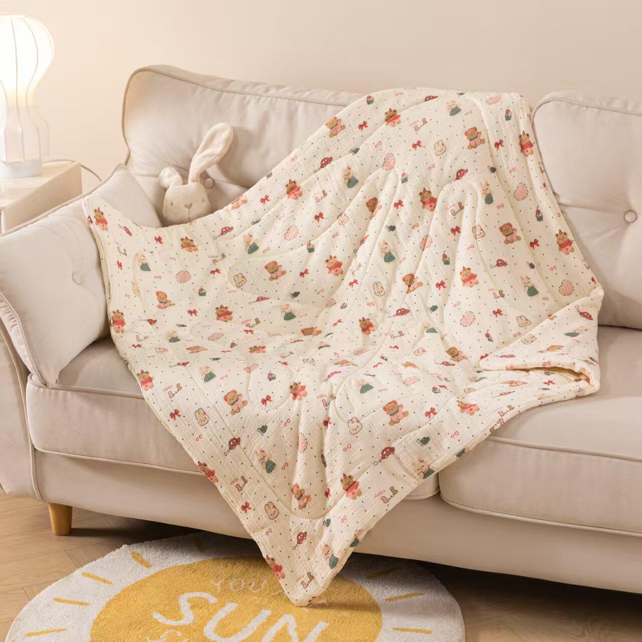 全棉A类双层纱可机洗新生儿夏凉被四季空调被纯棉婴儿包被绉布