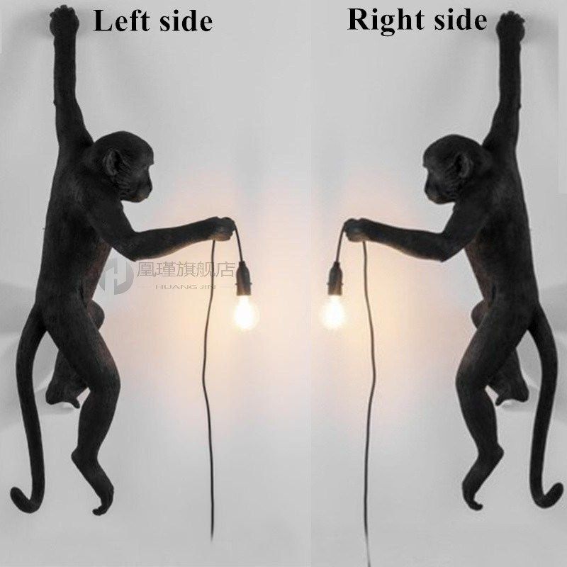 monkey lamp resin black white gold right left side monkey wa