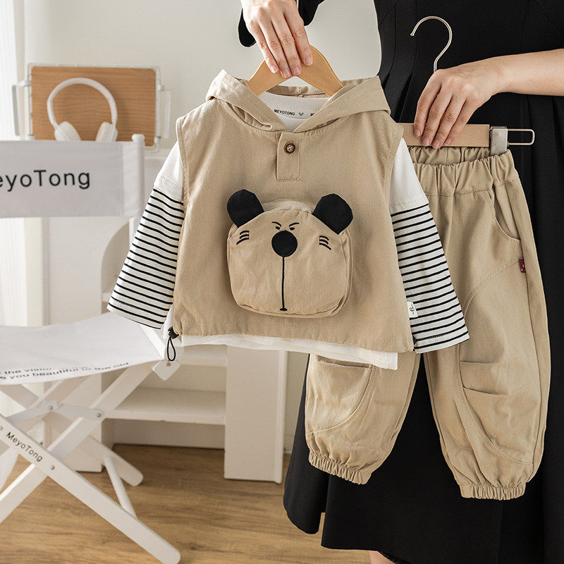 全棉纯棉男童春秋装套装2026新款洋气童装宝宝春季韩系工装马甲卫,童装/婴儿装/亲子装,套装,淘宝优惠券,粉丝福利购,淘宝优惠卷