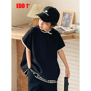 edo1一度童装outlets连帽毛衫男女同款宽松休闲撞色字母印花上衣