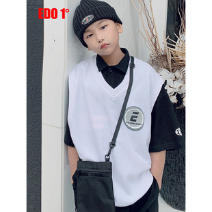 edo1一度童装outlets学院风V领背心男女同款叠穿马甲宽松上衣潮