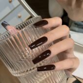 纯手工美甲穿戴甲长款 纯色秋冬气质显白高级感指甲贴片高级感小众