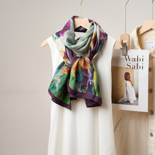 日本品质新款时尚双面印花披肩棉麻质感亲肤长巾柔软包头巾高级感