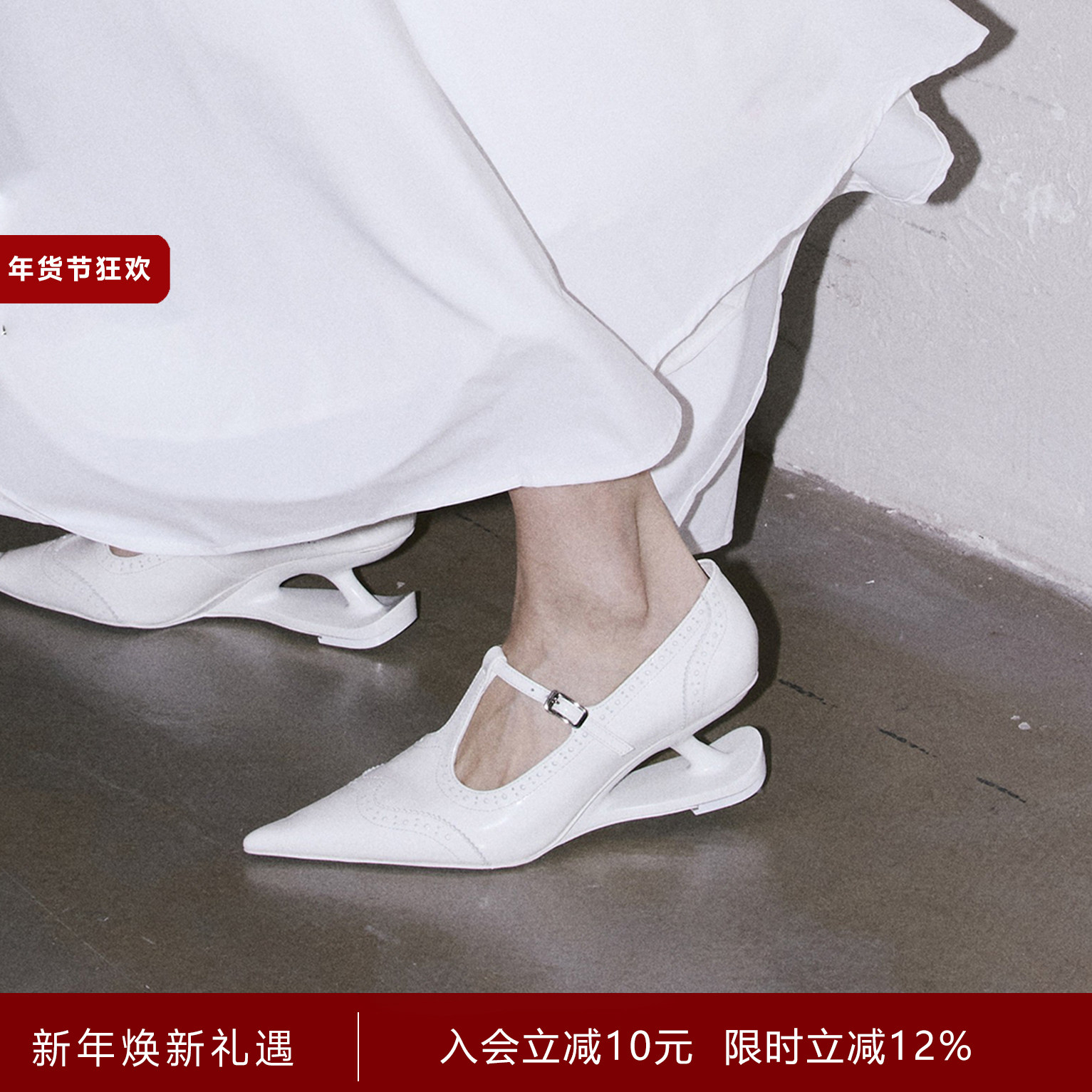 KOUKOUMU 【金靖同款】小牛皮雕花设计复古玛丽珍芭蕾高跟鞋单鞋,女鞋,玛丽珍鞋,淘宝优惠券,粉丝福利购,淘宝优惠卷