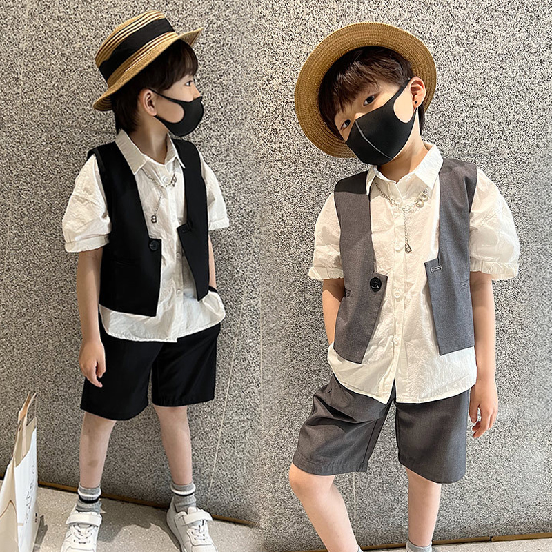 男童西装马甲套装洋气q宝宝夏装韩版帅气儿童花童小礼服走秀演出