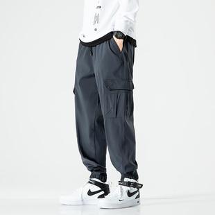 工裝 休閑褲 冰絲超薄深灰色夏季 哈倫褲 男寬松潮流束腳運(yùn)動褲 男士 褲