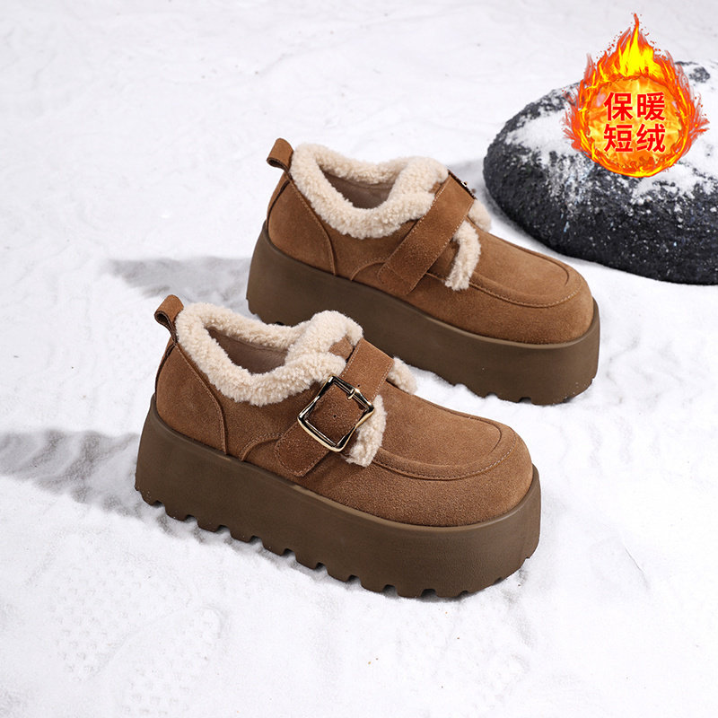 星期六厚底加绒勃肯鞋2025秋冬新款6CM增高雪地靴保暖棉鞋毛毛鞋