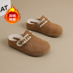 保暖棉鞋 4CM内增高毛毛鞋 新款 星期六加绒厚底勃肯半拖女2025冬季