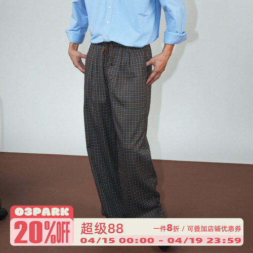 O3PARK秋款复古学院风格纹西裤