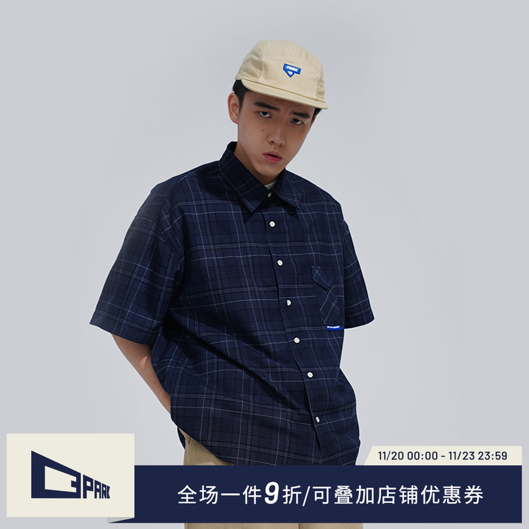 o3park宽松落肩格子衬衫