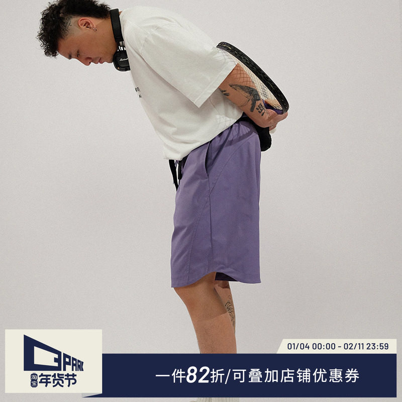 O3PARK夏季新款日系宽松百搭户外沙滩五分裤解构运动紫色休闲短裤,男装,休闲裤,淘宝优惠券,粉丝福利购,淘宝优惠卷