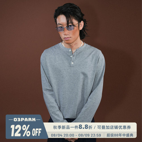 O3PARK日系亨利领长袖POLO衫