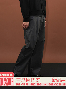 O3PARK春季新款复古学院风深灰长裤宽松百搭灰色老钱风纯色西裤
