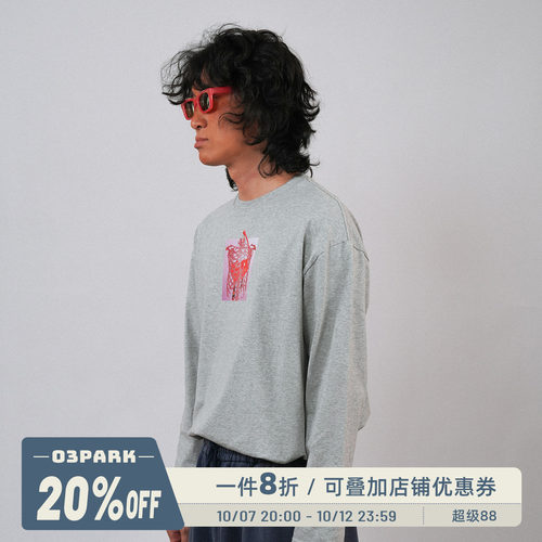 O3PARK骷髅樱桃印花长袖T恤