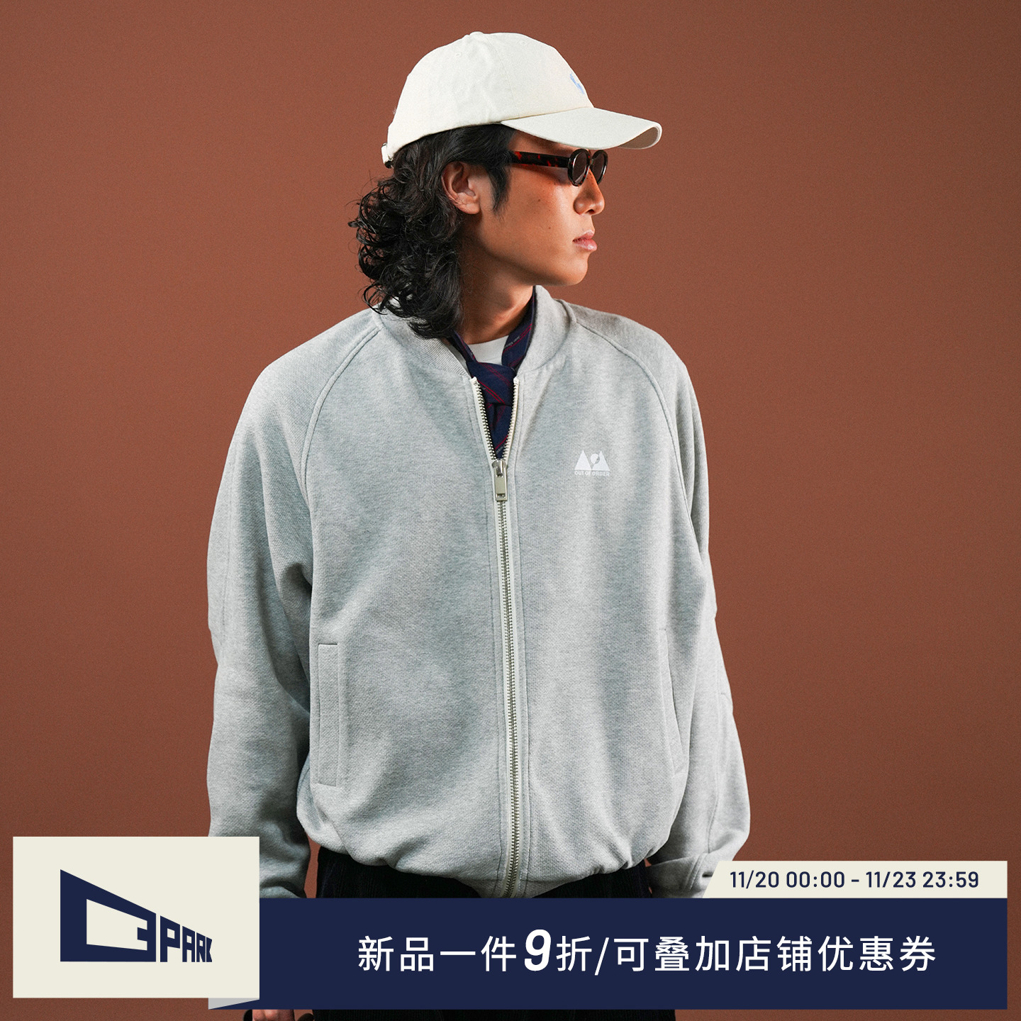 O3PARK美式复古棒球领加绒夹克