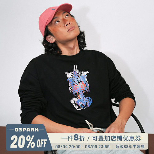 O3PARK骷髅长袖印花T恤
