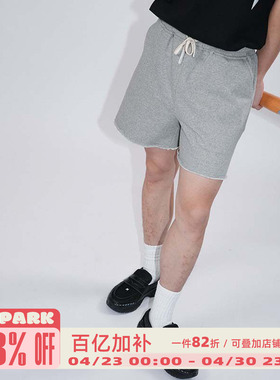 O3PARK夏新百搭宽松运动休闲四分短裤美式重磅毛边卷边短卫裤