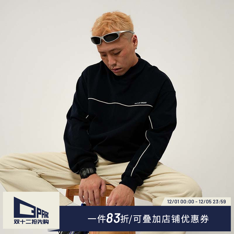 o3park复古V领tee重磅棒球卫衣