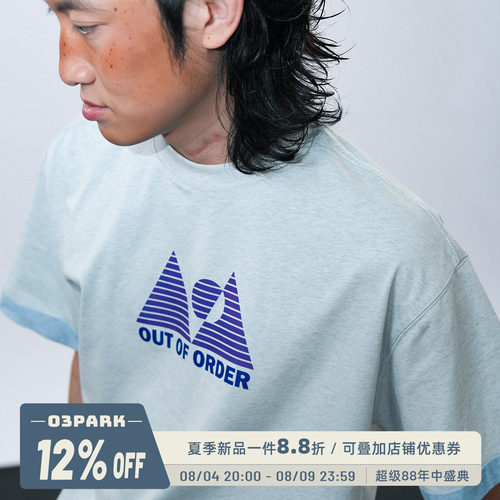 O3PARK夏季复古运动印花短袖T恤
